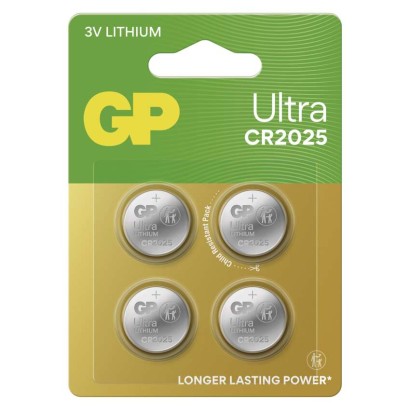 Lithiová knoflíková baterie GP Ultra CR2025, 4 ks