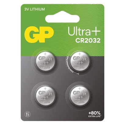 Lítiová gombíková batéria GP Ultra Plus CR2032, 4 ks
