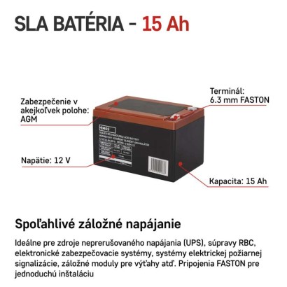 Bezúdržbový olovený trakčný aku. 12 V/15 Ah, faston 6,3 mm