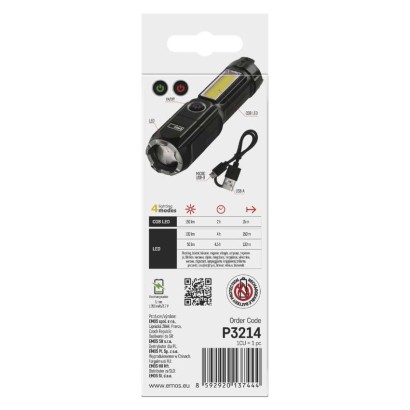 LED-es újratölthető műanyag zseblámpa P3214, 150 lm