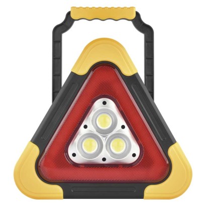 LED figyelmeztető háromszög, tölthető, COB LED + piros LED