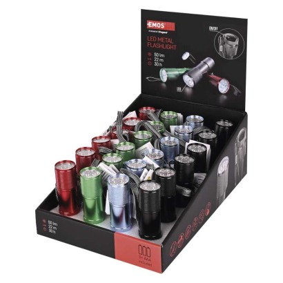 LED ruční kovová svítilna P3848A, 50 lm, 3x AAA, 24 ks, box