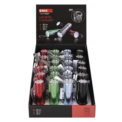 LED ruční kovová svítilna P3848A, 50 lm, 3x AAA, 24 ks, box