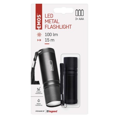 COB LED ruční kovová svítilna P3894, 100 lm, 3x AAA