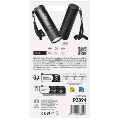 COB LED ruční kovová svítilna P3894, 100 lm, 3x AAA