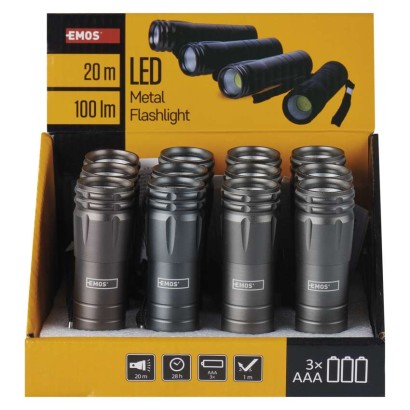 COB LED ruční kovová svítilna P4705, 100 lm, 3x AAA, 12 ks, display box