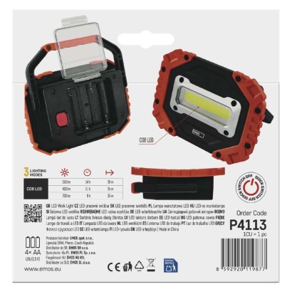 Ročna LED delovna svetilka COB LED, 700 lm, 4× AA