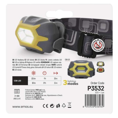 COB LED čelovka P3532, 125 lm, 20m, 3× AAA