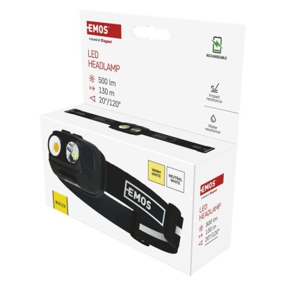 COB LED nabíjacia čelovka P3542, 500lm, 130m, Li-pol 1200mAh