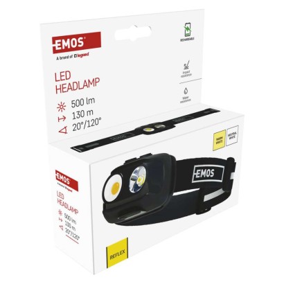 COB LED nabíjacia čelovka P3542, 500lm, 130m, Li-pol 1200mAh