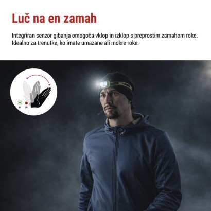 Naglavna polnilna LED svetilka, 175 lm, Li-Pol  800 mAh