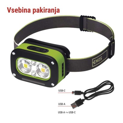 Naglavna polnilna LED svetilka, 175 lm, Li-Pol  800 mAh