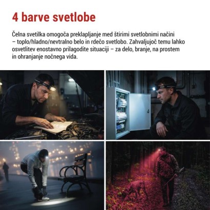 Naglavna polnilna LED svetilka P3546, 550 lm, 110 m, Li-Pol 1000 mAh / 3× AAA