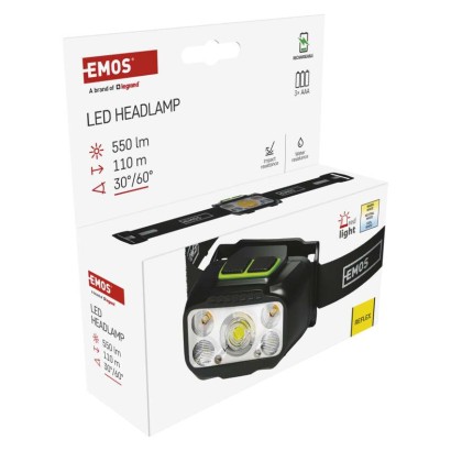 LED nabíjecí čelovka P3546, 550 lm, 110 m, Li-Pol 1000 mAh / 3× AAA