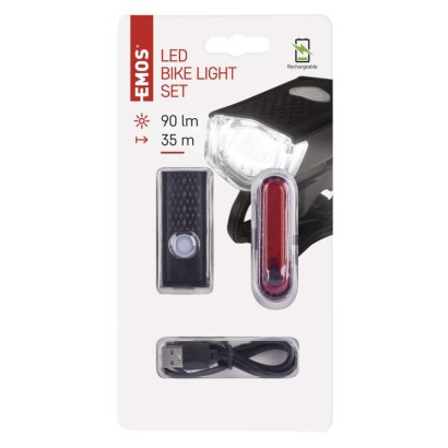 P3923 első + hátsó tölthető LED kerékpár lámpa, 90 lm