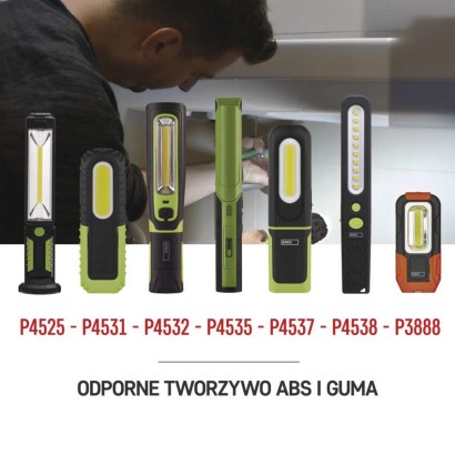 Lampa warsztat. LED 5W COB +3W LED, 400lm, 2000mAh ładowalna