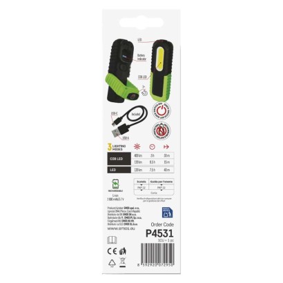 COB LED + LED įkraunamas darbo žibintas P4531, 400 lm, 2000 mAh