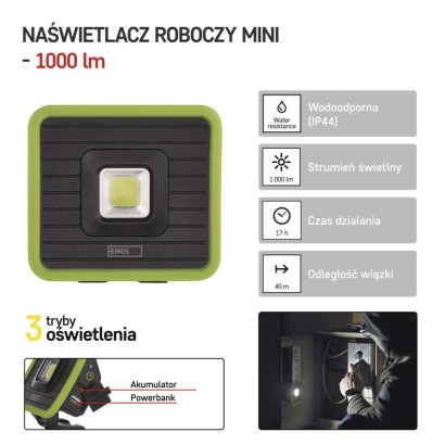 Naświetlacz LED COB, 1000lm powerbank 2200 mAh ładowalnyy