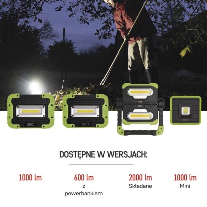 Naświetlacz LED COB, 1000lm powerbank 2200 mAh ładowalnyy