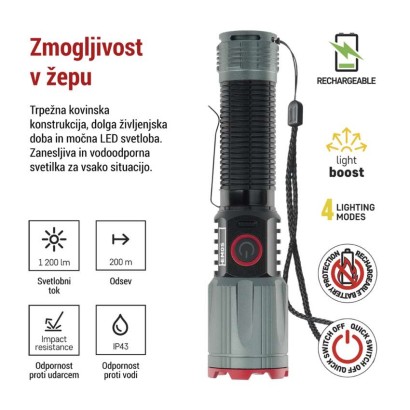 LED Polnilna svetilka kovinska 1200 lm, 2200 mAh