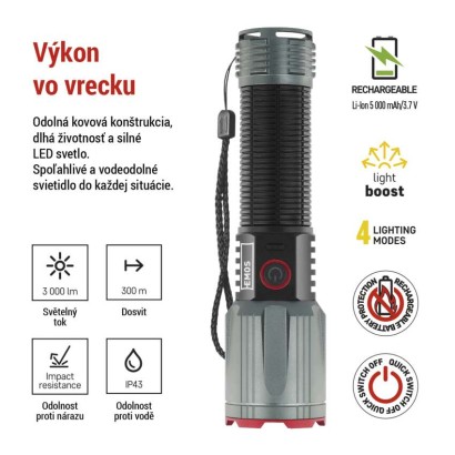 LED nabíjacie kovové svietidlo 3000 lm, 5000 mAh