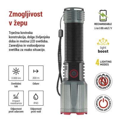 LED Polnilna svetilka kovinska 3000 lm, 5000 mAh