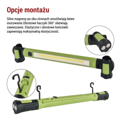 Latarka warsztatowa COB LED, 1000 lm, 2600 mAh, ładowalna