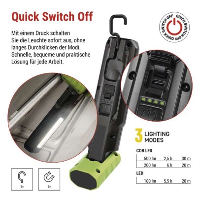 COB LED+LED-Taschenlampe P4546, 500 lm, 2000 mAh, wiederaufladbar