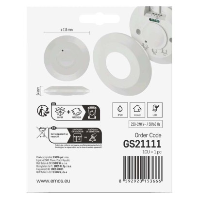 Mikrovlnný senzor (pohybové čidlo) IP20 2000W, bílý