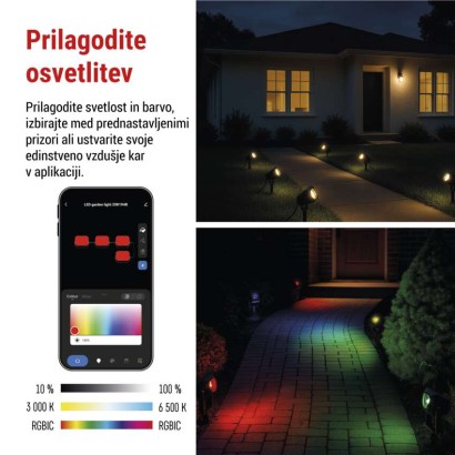 GoSmart zunanja LED-točkovna luč, začetni komplet, 4 deli, 7 W, RGBIC zatemnilna, WiFi