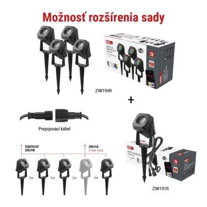 GoSmart vonkajšie LED bodové svetlo, štart. sada, 4 diely, 7 W, RGBIC stmievateľné, WiFi