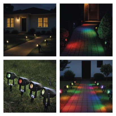 GoSmart LED-Außenstrahler, Starter-Set, 4-teilig, 7 W, RGBIC dimmbar, WiFi