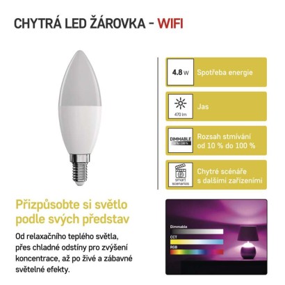 Chytrá LED žárovka GoSmart svíčka / E14 / 4,8 W (40 W) / 470lm / RGB / stmívatelná / WiFi