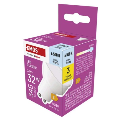 LED žiarovka Classic MR16 biela/ GU10 / 3 W (32 W) / 345 lm / Studená biela