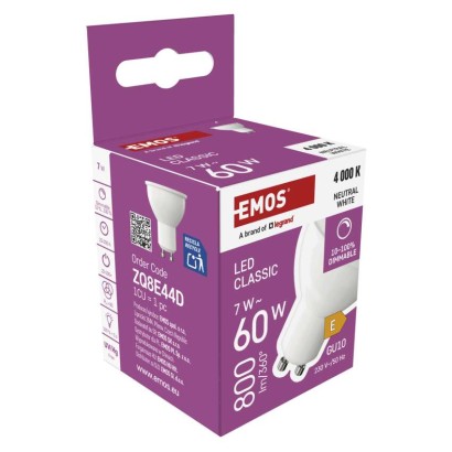 LED žárovka Classic MR16 / GU10 / 7 W (60 W) / 800 lm / neutrální bílá / stmívatelná