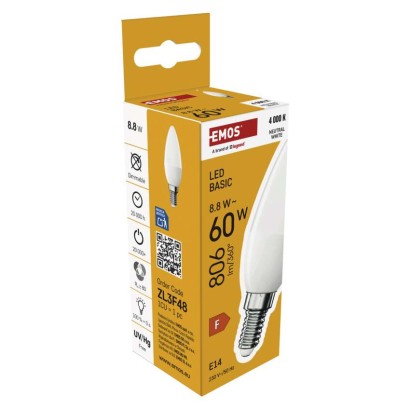 LED žiarovka Basic Candle E14 / 8,8 W (60 W) / 806 lm / Neutrálna biela