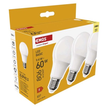 LED lemputė Basic A60 / E27 / 9,4 W (60 W) / 806 lm / Šilta balta