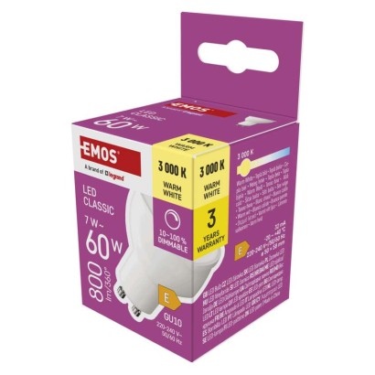 LED žárovka Classic MR16 / GU10 / 7 W (60 W) / 800 lm / teplá bílá / stmívatelná