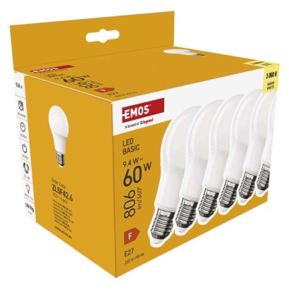 LED žarnica Basic A60 / E27 / 9,4 W (60 W) / 806 lm / Toplo bel