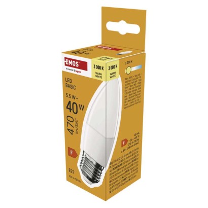LED lemputė Basic Candle / E27 / 5,5 W (40 W) / 470 lm / Šilta balta