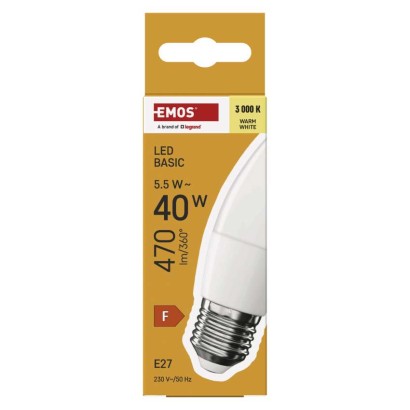 LED lemputė Basic Candle / E27 / 5,5 W (40 W) / 470 lm / Šilta balta
