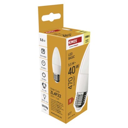 LED lemputė Basic Candle / E27 / 5,5 W (40 W) / 470 lm / Šilta balta