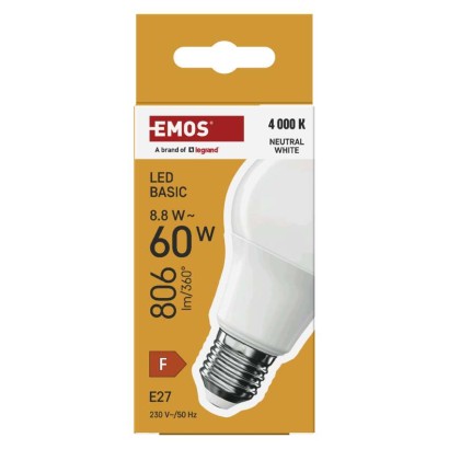 Żarówka LED Basic A60 / E27 / 8,8 W (60 W) / 806 lm / Neutralna biel