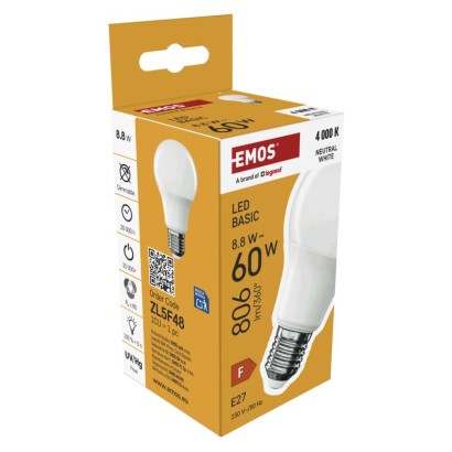 Żarówka LED Basic A60 / E27 / 8,8 W (60 W) / 806 lm / Neutralna biel