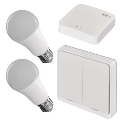 Sada GoSmart: 2x LED žárovka E27 / 11W / RGB / Zigbee,  1x ovladač scén, 1x ZigBee brána