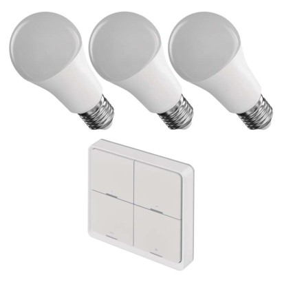 Set GoSmart: 3x LED Lampe E27 / 11W / RGB / Zigbee,  1x Szenenschalter