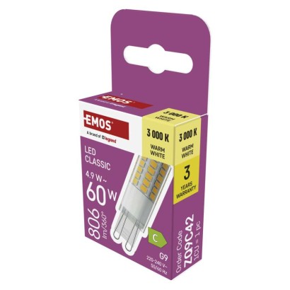 LED žárovka Classic JC / G9 / 4,9 W (60 W) / 806 lm / teplá bílá