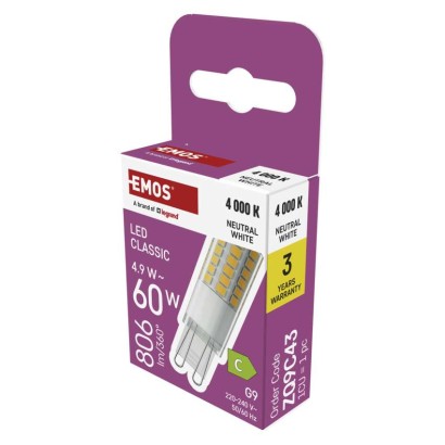 LED žárovka Classic JC / G9 / 4,9 W (60 W) / 806 lm / neutrální bílá
