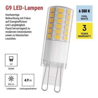 LED Lampe Classic JC / G9 / 4,9 W (60W) / 806 lm / Kaltweiß
