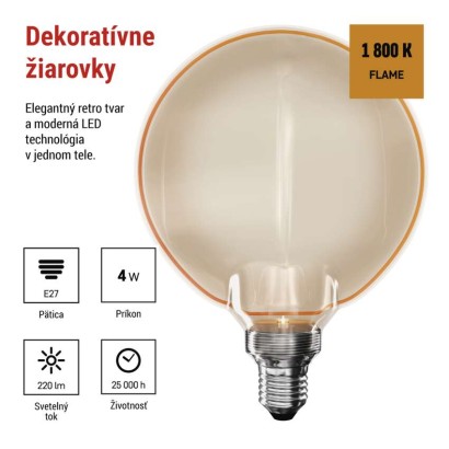 LED žiarovka DECO G130OA / E27 / 4 W (22 W) / 220 lm / flame